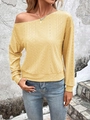 Chic yellow one-shoulder cutout knit long sleeve top with textured eyelet pattern for women - Yellow