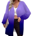Detail of purple gradient knit cardigan featuring long lantern sleeves and open front - S / Tops / Navy Blue
