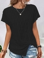 Women's black short sleeve T-shirt with wavy texture and side knot slit detail - S / Black
