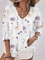Detail van de chiffon blouse met V-hals en paars-oranje bloemenprint voor dames - S / Paars