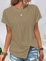 Women's khaki crew neck T-shirt featuring batwing sleeves and unique textured wavy fabric - S / Khaki