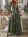 Bohemian paisley print maxi dress with V-neck and flared bell sleeves in a casual home setting - S / Green