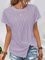Relaxed lavender crewneck t-shirt with textured wavy fabric and twist hem detail - Light Purple