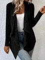 Detail of black long-sleeve knit cardigan featuring fine ribbed texture and wide lapels - S / Black