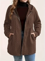 Damen-Strickjacke mit Kapuze in Braun, Zopfmuster und Reißverschluss für den Herbst - 1XL / Dunkelbraun