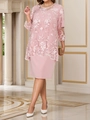 Robe de soirée élégante rose en dentelle deux pièces avec broderie florale - S / Rose