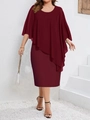 Elegantes weinrotes ärmelloses Chiffon-Cape-Etuikleid für Damen in schlanker Passform - 3XL / Burgunderrot
