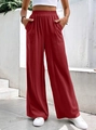 Γυναικείο casual παντελόνι σε κεραμιδί χρώμα με ελαστική μέση και μεγάλες τσέπες - S / Μπορντό