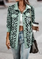 Detail of leopard print corduroy jacket with amber buttons and chest pockets for women - S / Tops / Mint Green