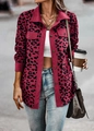 Detail of pink leopard print corduroy jacket featuring brown buttons and front pockets - Dark Red