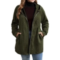 Damen Kapuzenjacke in Olivgrün mit Zopfstrickmuster, Reißverschluss und lockerem Sitz - 1XL / Armeegrün
