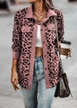 Detail of pink leopard print corduroy jacket with chest pockets and button-down front - Pink