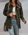 Close-up of leopard print corduroy jacket fabric texture and button details - S / Tops / Army Green