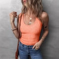 Women's orange ribbed knit tank top with U-neckline paired with blue jeans and casual style - 4XL / Orange Red
