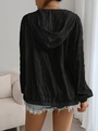 Rear view of a black zip-up hoodie featuring vertical pleated texture and elastic cuffs - S / Black