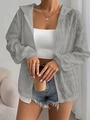 Detail of grey pleated fabric texture on a casual lightweight hooded jacket for women - S / Gray