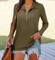 Detail of olive green ribbed knit fabric featuring a silver metal zipper and lapel collar - Army Green