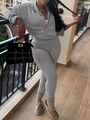 Women's slim fit grey long sleeve zipper top and leggings two-piece casual set - 1XL / Gray