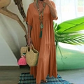 Damen V-Ausschnitt Maxikleid in Dunkelorange, lockere Passform für den Sommerurlaub - S / Orange
