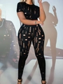 Completo nero due pezzi chic con ritagli in mesh, top corto e leggings attillati - 1XL / Nero