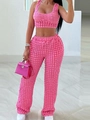 Set rosa due pezzi con crop top e pantaloni a vita alta in tessuto con trama a bolle - 1XL / Rosa Scuro