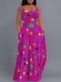 Dettaglio della stampa a pois colorati e delle tasche laterali sul maxi abito viola - 1XL / Viola Multicolore