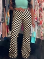 Pantalones de campana para mujer con estampado de damero blanco y negro y cintura alta retro - 3XL / Tablero de Ajedrez Blanco y Negro