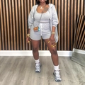 Detailed look at the grey 3-piece sporty set featuring hoodie, vest and drawstring shorts - 4XL / Silver Gray