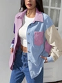 Chemise oversize en velours côtelé color-block pour femme avec manches longues - 1XL / Couleurs Mixtes