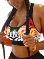 Soutien-gorge de sport grande taille avec imprimés floraux et léopard et bordures noires - 1XL / Arc-en-ciel
