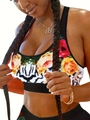 Sport-BH mit Blumenmuster, Zebra-Print-Saum und schwarzen verstellbaren Trägern - 1XL / Regenbogen