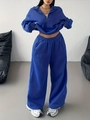 Ensemble sport grande taille bleu marine avec haut à demi-zip et pantalon large - 1XL / Bleu