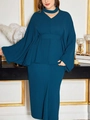 Conjunto elegante de falda verde azulado con mangas murciélago y cinturón de lazo - 1XL / Verde azulado