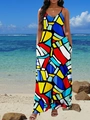Plus Size Maxikleid mit lebhaftem geometrischem Abstraktprint für den Urlaub - 1XL / Gemischte Farben