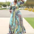 Robe longue élégante tie-dye avec col en V et taille haute pour une silhouette affinée - 3XL / Tie-dye Citron Vert Violet Gris