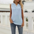 Light blue V-neck sleeveless chiffon top with swiss dots and button details - 3XL / Sky Blue