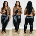Three-way view of high-waisted skinny faux leather pants with long fringe details - 3XL / Black