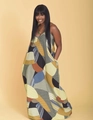 Détail de robe longue bohème ample avec imprimés géométriques abstraits et col en V - XL / Gris Jaune