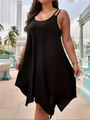 Detail of a loose-fitting black sleeveless sundress with thin double straps in a chic style - Black