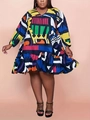 Plus-size V-neck dress with colorful geometric abstract prints and ruffled hemline - 3XL / Colorful