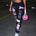 Women street style black joggers with pink graphic prints and elastic waist - 3XL / Black