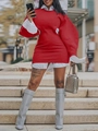 Détail d'un sweat rouge à manches lanternes ajourées avec une robe chemise blanche dessous - 3XL / Rouge