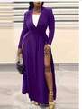 Vestido largo morado de manga larga con escote en V profundo y abertura lateral - 3XL / Morado