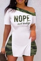 Detail of white off-shoulder T-shirt with camo patterns and NOPE print on the side - 1XL / White Green Camo (NOPE)