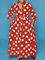 Vestido largo rojo con lunares blancos, manga larga, lazo en cintura y puños con lazo - 4XL / Rojo