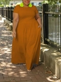 Plus size short sleeve maxi dress with pockets in burnt orange casual style - Chocolate