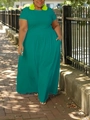 Short sleeve dark green maxi dress with high waist and pockets in a relaxed style - Dark Cyan
