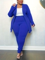 Women's royal blue two-piece formal blazer set with open front jacket and slim pants - Blue