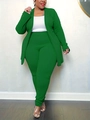 Women's 2-piece casual green v-neck cardigan and high waist pants lounge set - Green