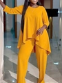 Ensemble deux pièces femme avec haut asymétrique et pantalon large en orange vif - Jaune